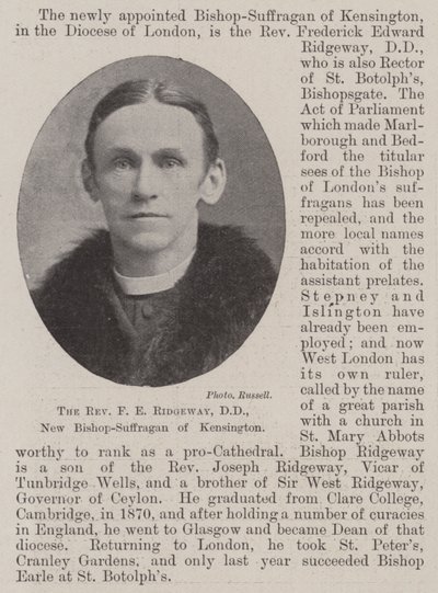 Reverend F E Ridgeway, DD, New Bishop-Suffragan of Kensington av English Photographer