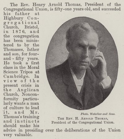 Pastor H Arnold Thomas, ordförande för Congregational Union av English Photographer