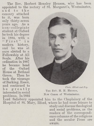 Pastor H H Henson, New Canon of Westminster av English Photographer