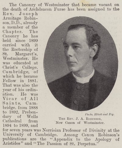 Pastor J A Robinson, New Canon of Westminster av English Photographer