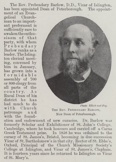 Reverend Prebendary Barlow, ny dekanus i Peterborough av English Photographer