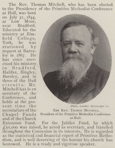 Pastor Thomas Mitchell, ordförande för Primitive Methodist Conference i Hull av English Photographer