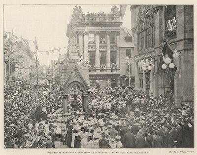 Det kungliga bröllopsfirandet i Inverness, sjunger God Save the Queen av English Photographer