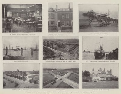 Det kungliga besöket i Portsmouth, utsikt över Portsmouth och Southsea av English Photographer