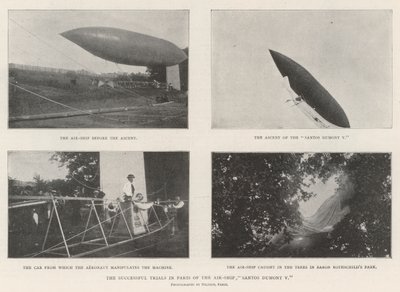 De framgångsrika försöken i Paris av luftfartyget Santos Dumont V av English Photographer