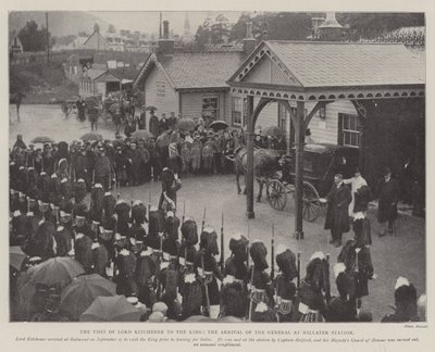 Lord Kitcheners besök hos kungen, generalens ankomst till Ballater Station av English Photographer