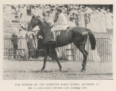 Vinnaren av Kempton Park Stakes, 11 oktober, Mr T Kincaids Epsom Lad (Gomez upp) av English Photographer