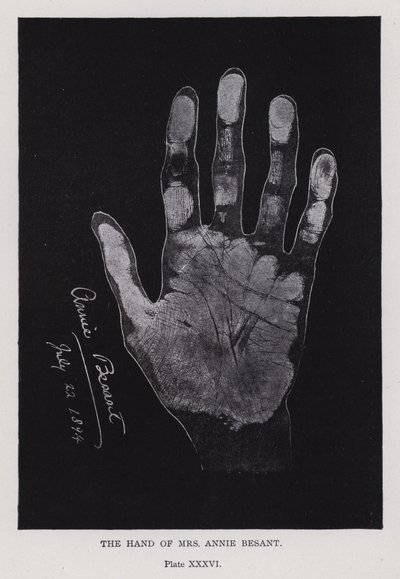 Mrs Annie Besants hand (s/v foto) av English Photographer