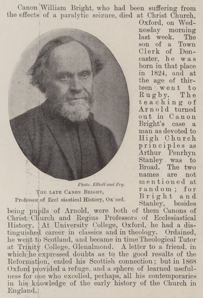 Den framlidne Canon Bright, professor i kyrkohistoria, Oxford av English Photographer