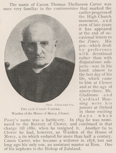 Den bortgångne Canon Carter, Warden of the House of Mercy, Clewer av English Photographer