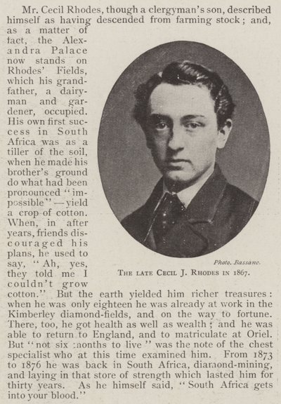 Den bortgångne Cecil J Rhodes 1867 av English Photographer
