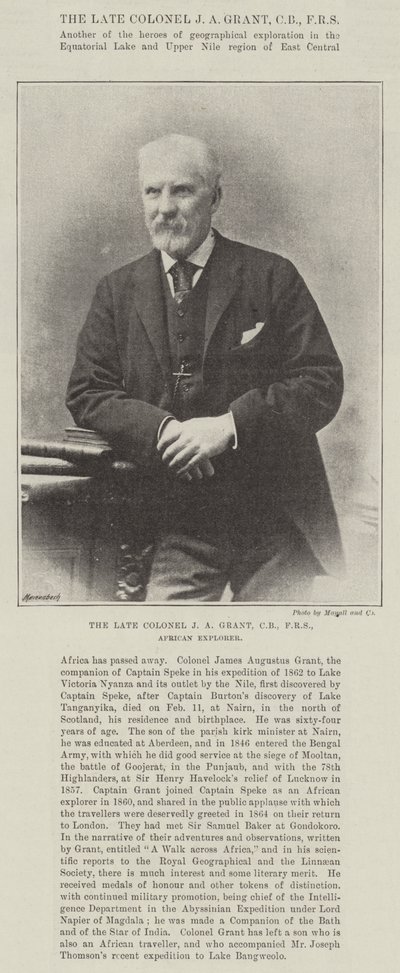 Den framlidne översten J A Grant, CB, FRS, African Explorer av English Photographer