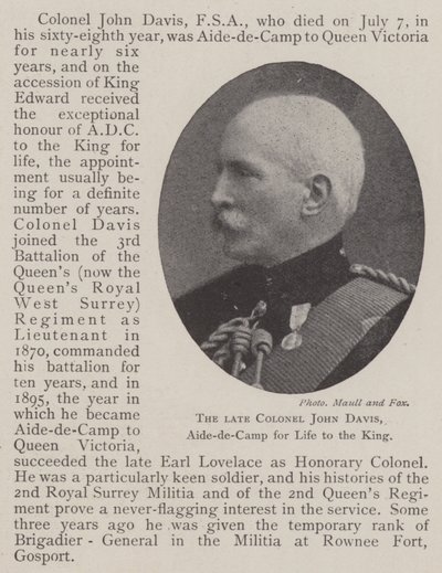 Den bortgångne översten John Davis, Aide-de-Camp för livet till kungen av English Photographer