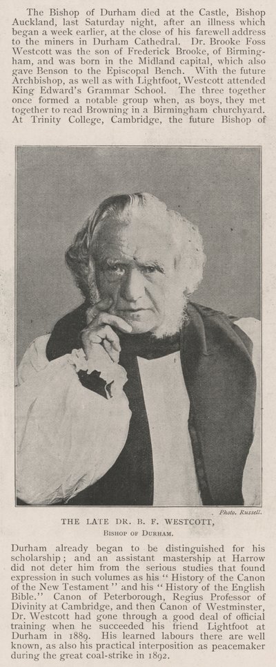 Den framlidne Dr B F Westcott, biskop av Durham av English Photographer
