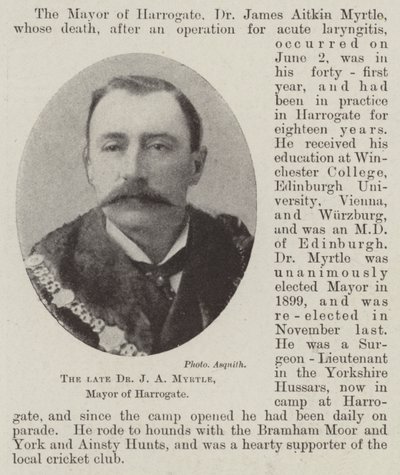 Den bortgångne Dr J A Myrtle, borgmästare i Harrogate av English Photographer