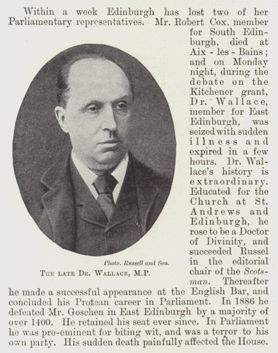 Den framlidne Dr Wallace, MP av English Photographer