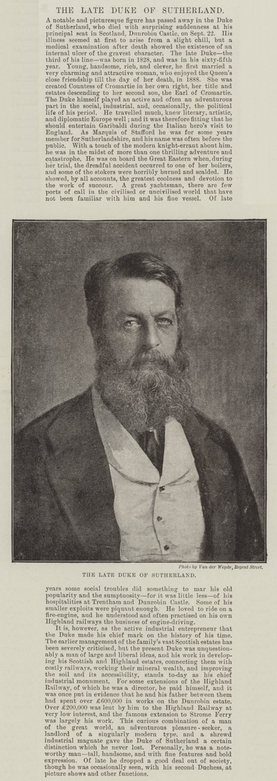 Den bortgångne hertigen av Sutherland av English Photographer