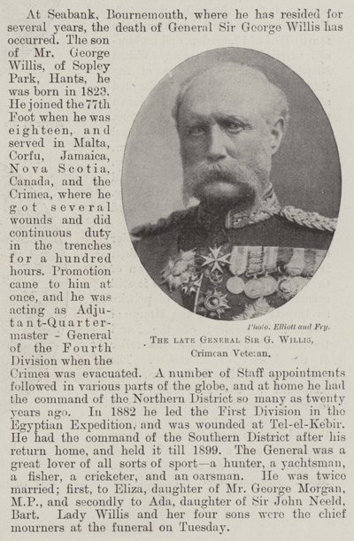 Den bortgångne generalen Sir G Willis, Krimveteran av English Photographer
