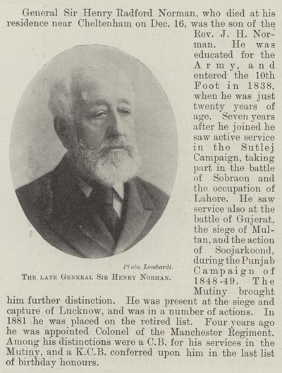 Den avlidne general Sir Henry Norman av English Photographer