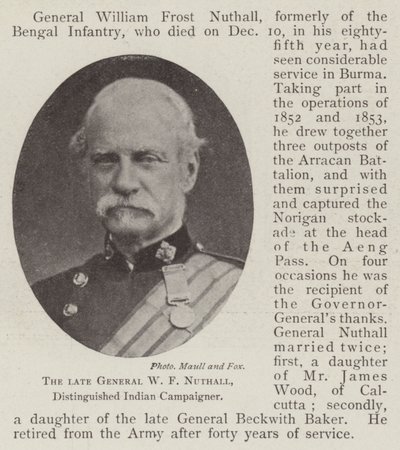 Den bortgångne generalen W F Nuthall, framstående indisk kampanjledare av English Photographer