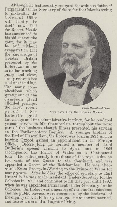 Den avlidne ärade Sir Robert Meade av English Photographer