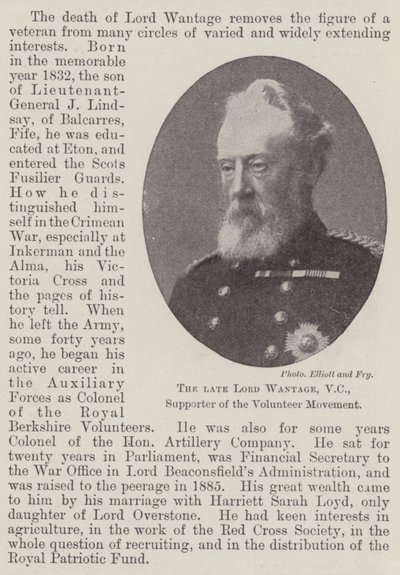 Den bortgångne Lord Wantage, VC, anhängare av volontärrörelsen av English Photographer