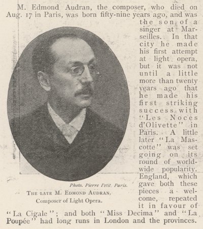 Den bortgångne M Edmond Audran, kompositör av Light Opera av English Photographer