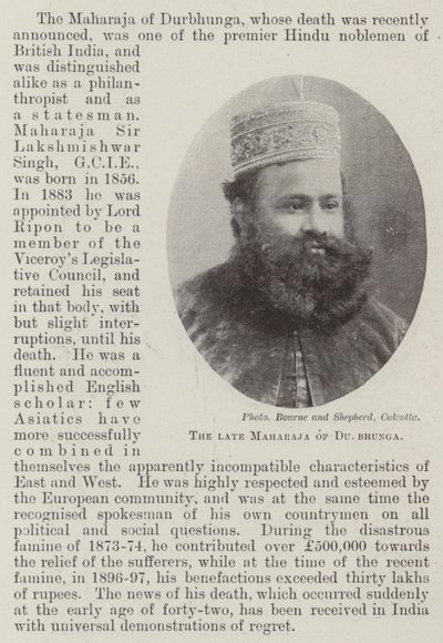 Den sena maharadjan av Durbhunga av English Photographer