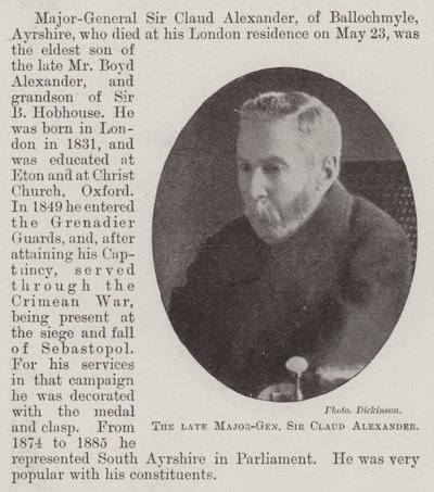 Den bortgångne generalmajoren Sir Claud Alexander av English Photographer