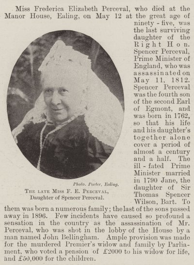 Den bortgångne fröken F E Perceval, dotter till Spencer Perceval av English Photographer