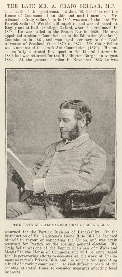Den avlidne Alexander Craig Seller, MP av English Photographer