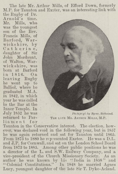 Den bortgångne herr Arthur Mills, MP av English Photographer
