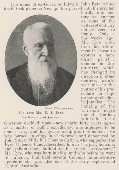 Den bortgångne Mr E J Eyre, före detta guvernör på Jamaica av English Photographer