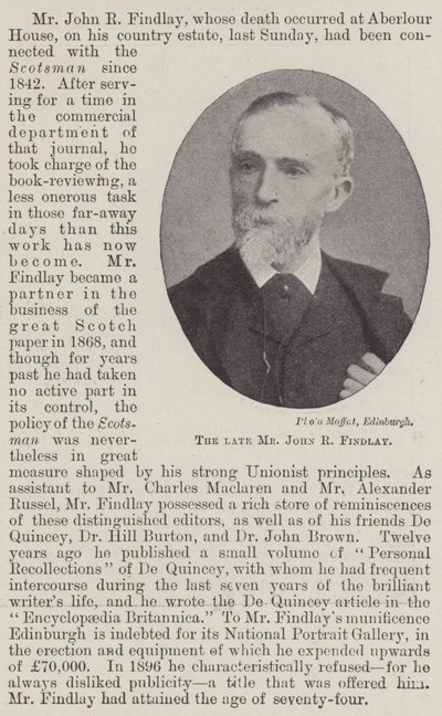 Den framlidne Mr John R Findlay av English Photographer