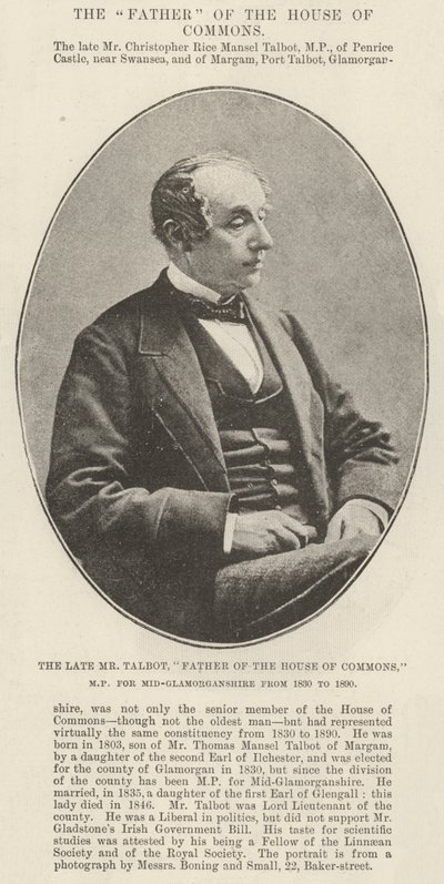 Den framlidne Mr Talbot, Fader till underhuset, MP för Mid-Glamorganshire från 1830 till 1890 av English Photographer