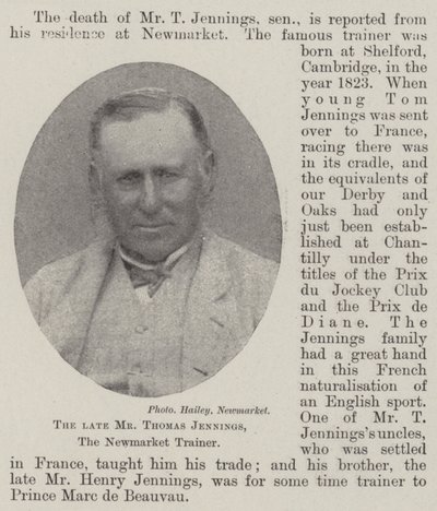 Den bortgångne herr Thomas Jennings, Newmarket-tränaren av English Photographer