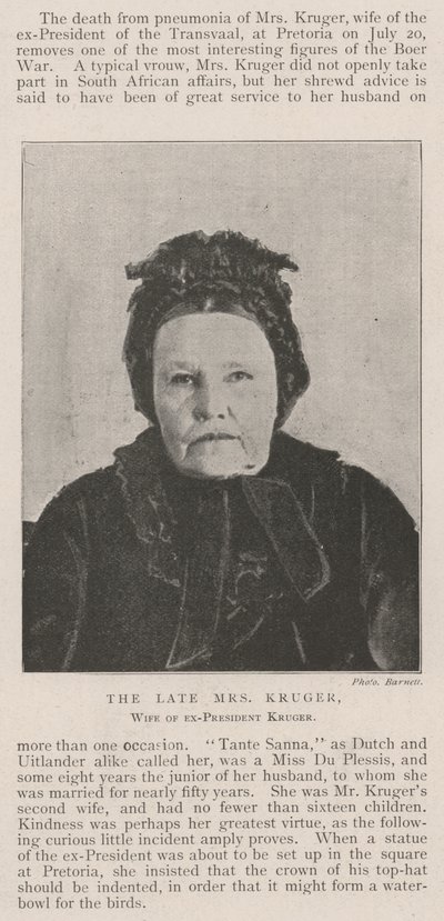 Avlidna fru Kruger, fru till ex-president Kruger av English Photographer