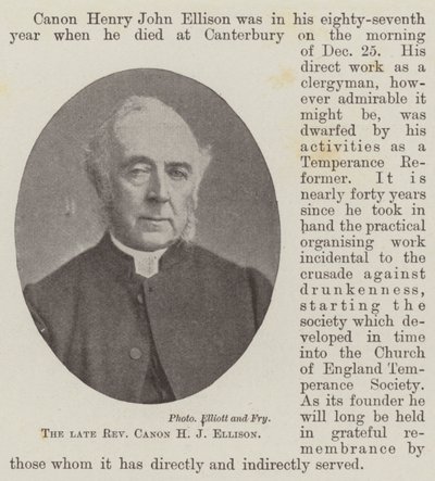 Den framlidne pastor kanon H J Ellison av English Photographer