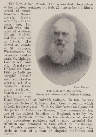 Den avlidne pastor Dr Povah, rektor för St Olaves and Allhallows Staining av English Photographer