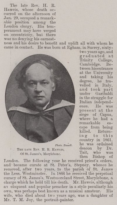 Den framlidne pastor HR Haweis, från St Jamess, Marylebone av English Photographer