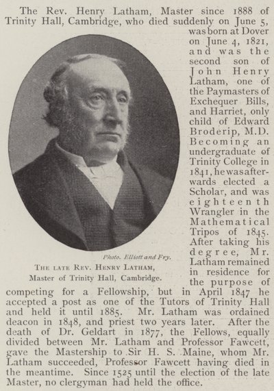 Den framlidne pastor Henry Latham, mästare i Trinity Hall, Cambridge av English Photographer