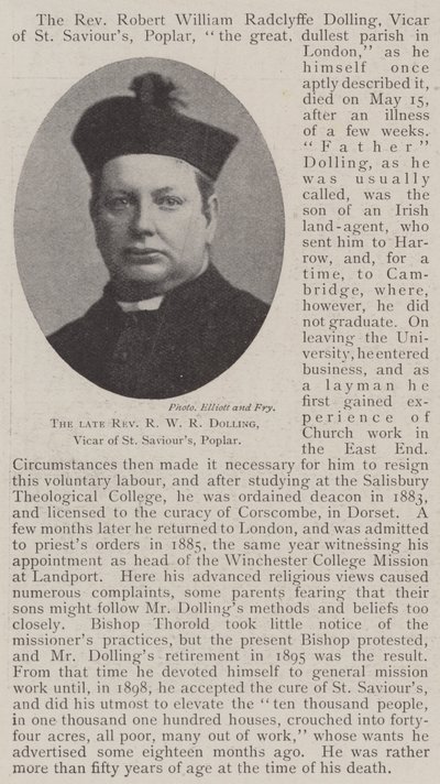 Den framlidne pastor R W R Dolling, Vicar of St Saviours, Poplar av English Photographer
