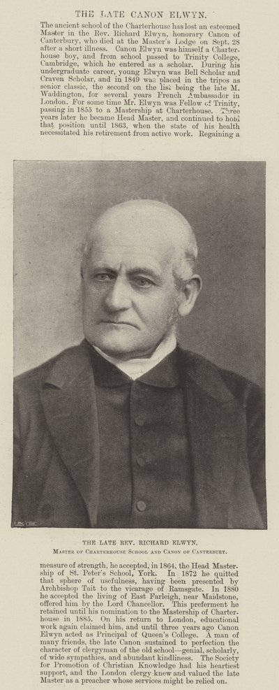 Den framlidne pastor Richard Elwyn, Master of Charterhouse School och Canon of Canterbury av English Photographer
