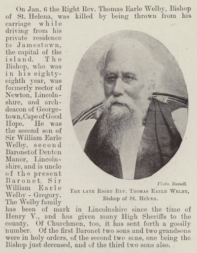 Den framlidne höger pastor Thomas Earle Welby, biskop av St Helena av English Photographer