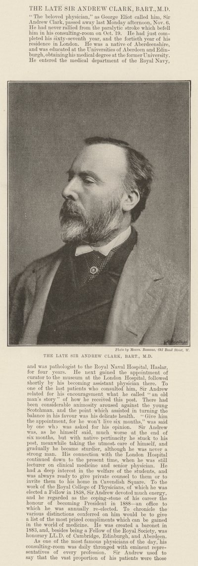Den framlidne Sir Andrew Clark, Baronet, MD av English Photographer