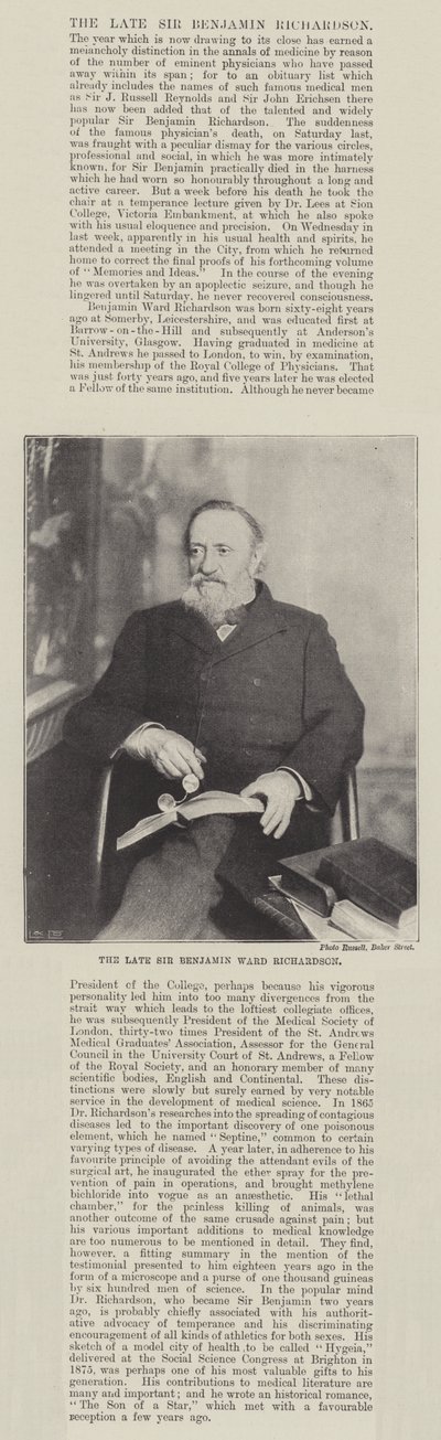 Den bortgångne Sir Benjamin Ward Richardson av English Photographer