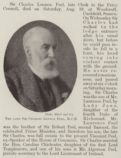 Den framlidne Sir Charles Lennox Peel, KCB av English Photographer