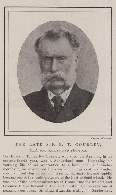 Den bortgångne Sir E T Gourley, MP för Sunderland 1868-1900 av English Photographer