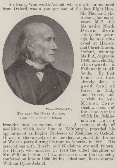 Den framlidne Sir Henry Acland, Radcliffe Librarian, Oxford av English Photographer