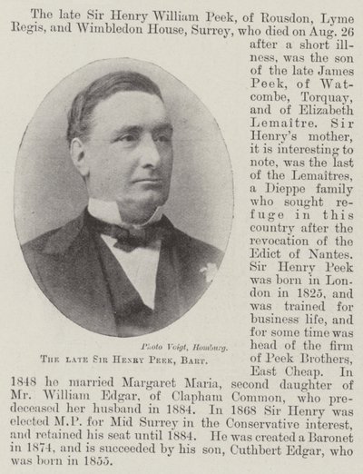Den bortgångne Sir Henry Peek, Baronet av English Photographer